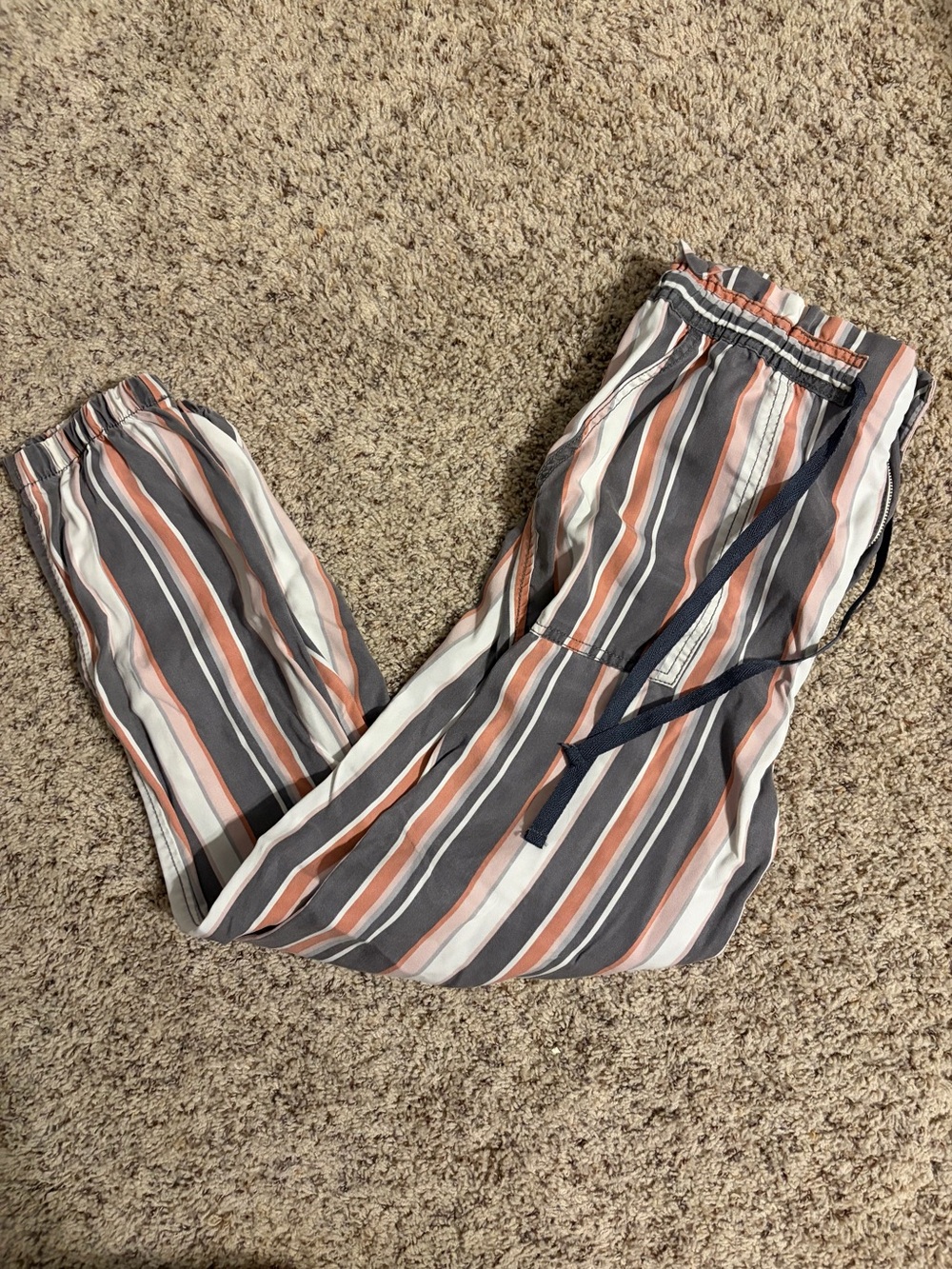 American Eagle Women's Striped Drawstring Joggers in Gray, White & Rust